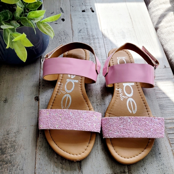 Girl's Size 4 Bebe Girls Pink Chunky Glitter Sparkle Sandals Ankle Strap - Picture 2 of 13